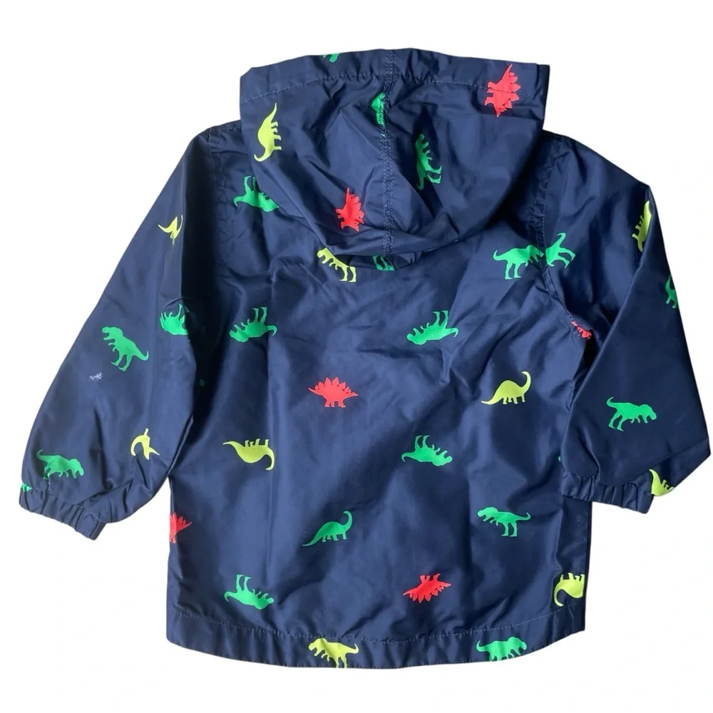 Carters Boys Dino Lined Rain Jacket Hooded Coat Size 4T Navy with Multi-colors